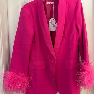 Buddy Love pink blazer with fur cuff
